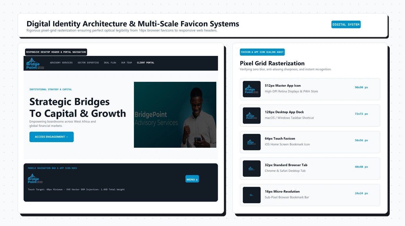 Digital Identity Architecture & Multi-Scale Favicon Ladder (16px to 512px App Icon)