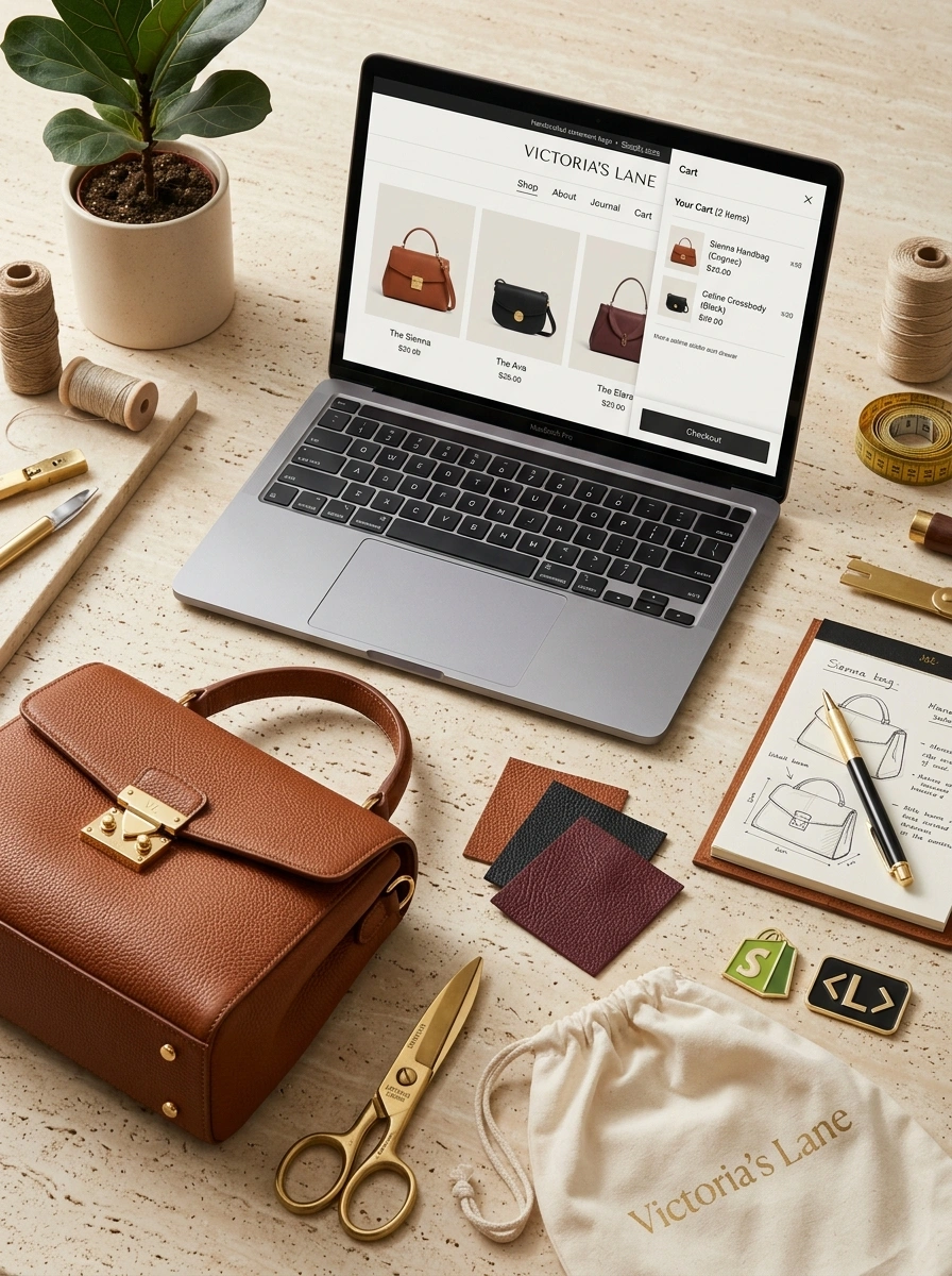 Victoria's Lane Handcrafted Bags & Shopify Liquid — built by Cr8v Stacks