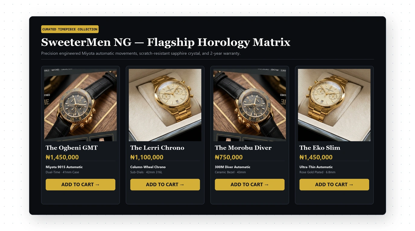 Curated Luxury Timepiece Grid & Specification Chips
